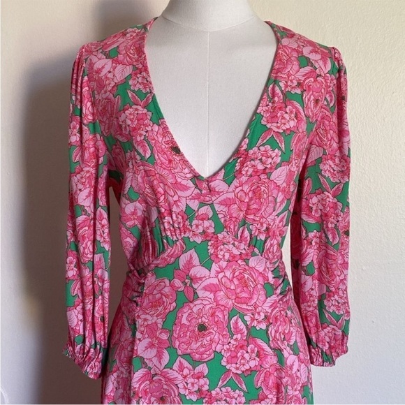 Love By Design Pink and Green Floral Maxi Dress Sz Large - Picture 3 of 8